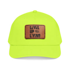 Leather Patch Baseball Cap — “LEVL UP LVNG” Motivational Trucker