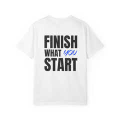 Motivational Tee — “Level Up Living / Finish What You Start” Inspirational Graphic T‑Shirt