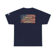 T-Shirt — 'No Comfort, Just Growth' Distressed American Flag Graphic Tee