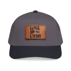 Leather Patch Baseball Cap — “LEVL UP LVNG” Motivational Trucker
