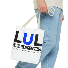 Level Up Living Tote Bag — 'LUL' Inspirational Canvas Tote (Faith · Purpose · Action)
