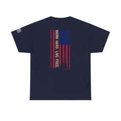 T-Shirt — Distressed American Flag 'Work Hard Live Free' Patriotic Tee