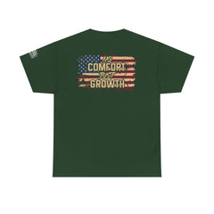 T-Shirt — 'No Comfort, Just Growth' Distressed American Flag Graphic Tee