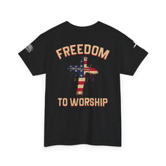 Freedom to Worship Tee — American Flag Cross Christian Religious T‑Shirt