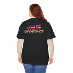 T-Shirt — "Land of Opportunity" Graphic Tee (Front Logo & Back Print)
