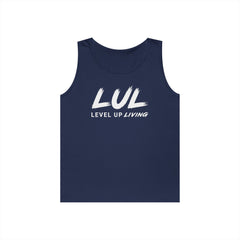 Motivational Tank Top — "LUL Level Up Living" / "Average Is A Choice"
