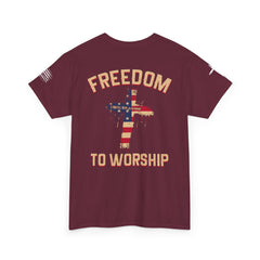 Freedom to Worship Tee — American Flag Cross Christian Religious T‑Shirt