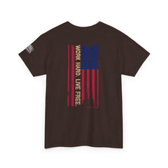 T-Shirt — Distressed American Flag 'Work Hard Live Free' Patriotic Tee