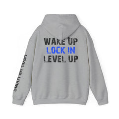 Level Up Living Hoodie — "Wake Up. Lock In. Level Up." Athletic Motivational Sweatshirt