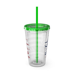 16oz Tumbler with Straw — Distressed American Flag “Level Up / Live Free” Design