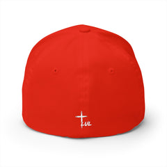 Level Up Living Embroidered Cross Cap — Faith Flex-Fit Closed-Back