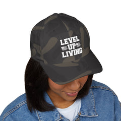 Level Up Living Embroidered Cap — Patriotic American Flag Dad Hat