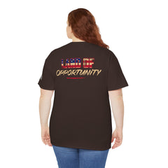 T-Shirt — "Land of Opportunity" Graphic Tee (Front Logo & Back Print)