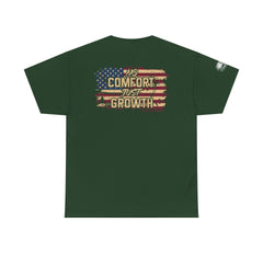 T-Shirt — 'No Comfort, No Growth' Distressed American Flag Graphic Tee