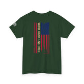 T-Shirt — Distressed American Flag 'Work Hard Live Free' Patriotic Tee