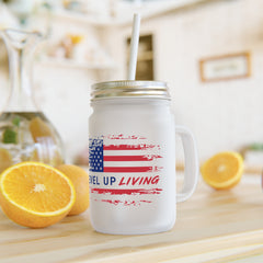 Patriotic "Level Up Living" Mason Jar Tumbler