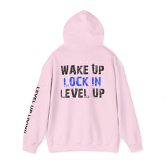 Level Up Living Hoodie — "Wake Up. Lock In. Level Up." Athletic Motivational Sweatshirt