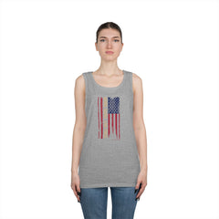American Flag Distressed Tank Top – Vertical Vintage USA Stripes