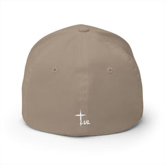 Level Up Living Embroidered Cross Cap — Faith Flex-Fit Closed-Back