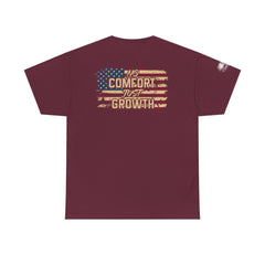 T-Shirt — 'No Comfort, No Growth' Distressed American Flag Graphic Tee