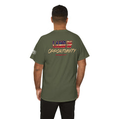 T-Shirt — "Land of Opportunity" Graphic Tee (Front Logo & Back Print)
