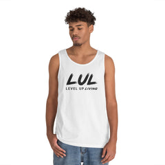 Motivational Tank Top — "LUL Level Up Living" / "Average Is A Choice"