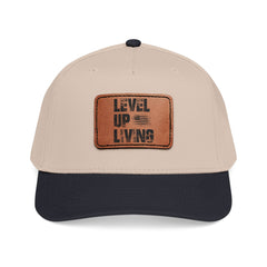 Leather Patch Baseball Cap — “LEVL UP LVNG” Motivational Trucker