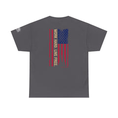 T-Shirt — Distressed American Flag 'Work Hard Live Free' Patriotic Tee