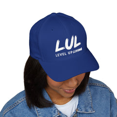 Level Up Living Embroidered Cross Cap — Faith Flex-Fit Closed-Back