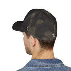 Level Up Living Embroidered Cross Cap — Faith Flex-Fit Closed-Back