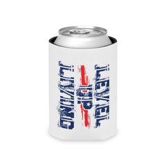 Patriotic Living Legend Can Cooler – Distressed Red, White & Blue Drink Koozie