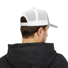 Level Up Living Snapback Trucker Cap — Distressed Logo Mesh Baseball Hat