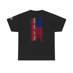 T-Shirt — Distressed American Flag 'Work Hard Live Free' Patriotic Tee
