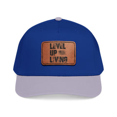 Leather Patch Baseball Cap — “LEVL UP LVNG” Motivational Trucker
