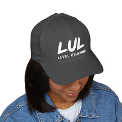 Level Up Living Embroidered Cross Cap — Faith Flex-Fit Closed-Back