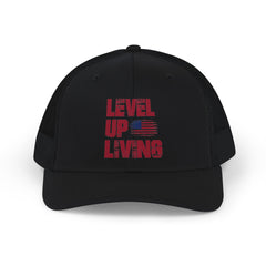 Level Up Living Snapback Trucker Cap — Patriotic Gamer Vibe Hat