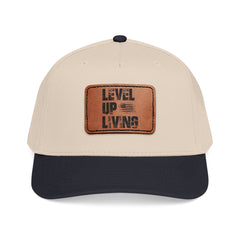 Leather Patch Baseball Cap — “LEVL UP LVNG” Motivational Trucker