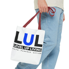 Level Up Living Tote Bag — 'LUL' Inspirational Canvas Tote (Faith · Purpose · Action)