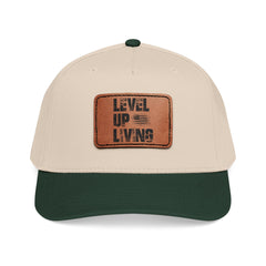 Leather Patch Baseball Cap — “LEVL UP LVNG” Motivational Trucker
