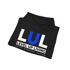 Level Up Living Hoodie — 'LUL' Motivational Pullover (Front Logo, Back ‘Average Is A Choice’)