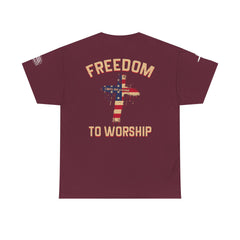 Freedom to Worship Tee — American Flag Cross Christian Religious T‑Shirt