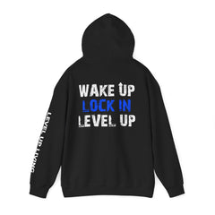 Level Up Living Hoodie — "Wake Up. Lock In. Level Up." Athletic Motivational Sweatshirt