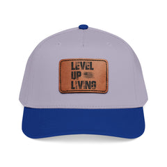 Leather Patch Baseball Cap — “LEVL UP LVNG” Motivational Trucker