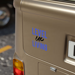 Level Up Living Die-Cut Sticker — Bold Blue & Brush Script Outdoor Decal