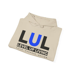 Level Up Living Hoodie — 'LUL' Motivational Pullover (Front Logo, Back ‘Average Is A Choice’)