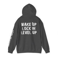 Level Up Living Hoodie — "Wake Up. Lock In. Level Up." Athletic Motivational Sweatshirt
