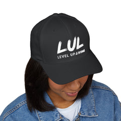 Level Up Living Embroidered Cross Cap — Faith Flex-Fit Closed-Back