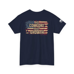 T-Shirt — 'No Comfort, No Growth' Distressed American Flag Graphic Tee