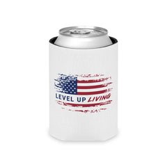 Can Cooler - "Level Up Living" American Flag Drink Koozie