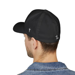 Level Up Living Embroidered Cross Cap — Faith Flex-Fit Closed-Back